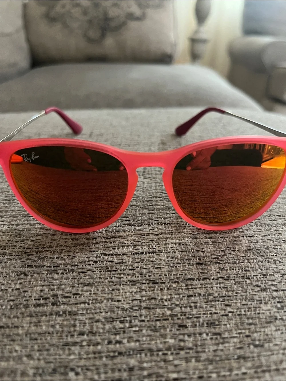 Ray-Ban Kids Pink Frame Sunglasses with Red Mirrored Lenses